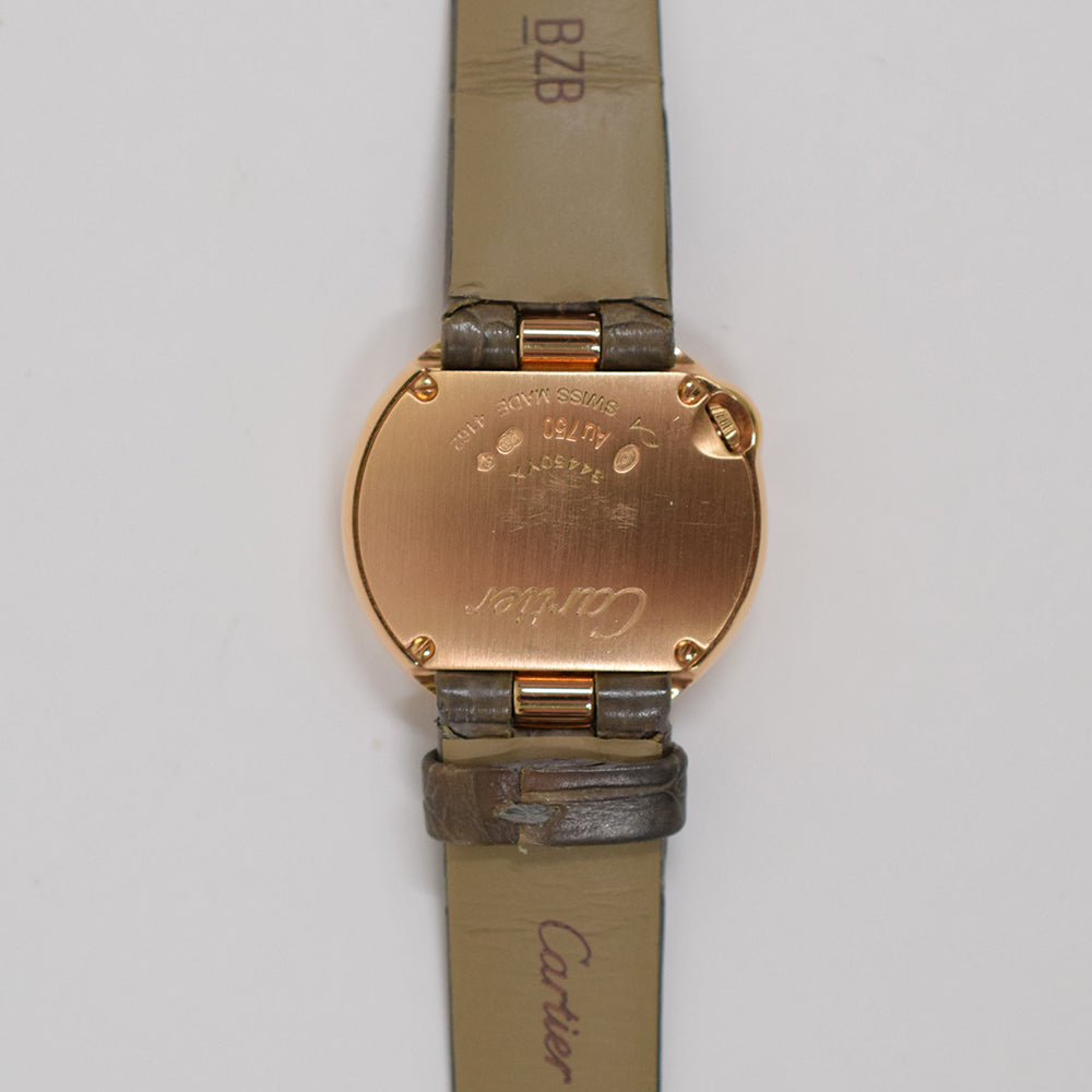 Cartier Ballon Bleu 26mm Diamond Bezel Rose Gold WJBL0006 – Silver Roman Dial