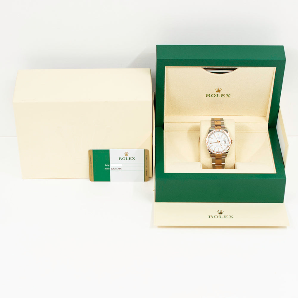 Rolex Datejust 36mm Everose Gold Diamond Bezel 126281RBR – White Dial