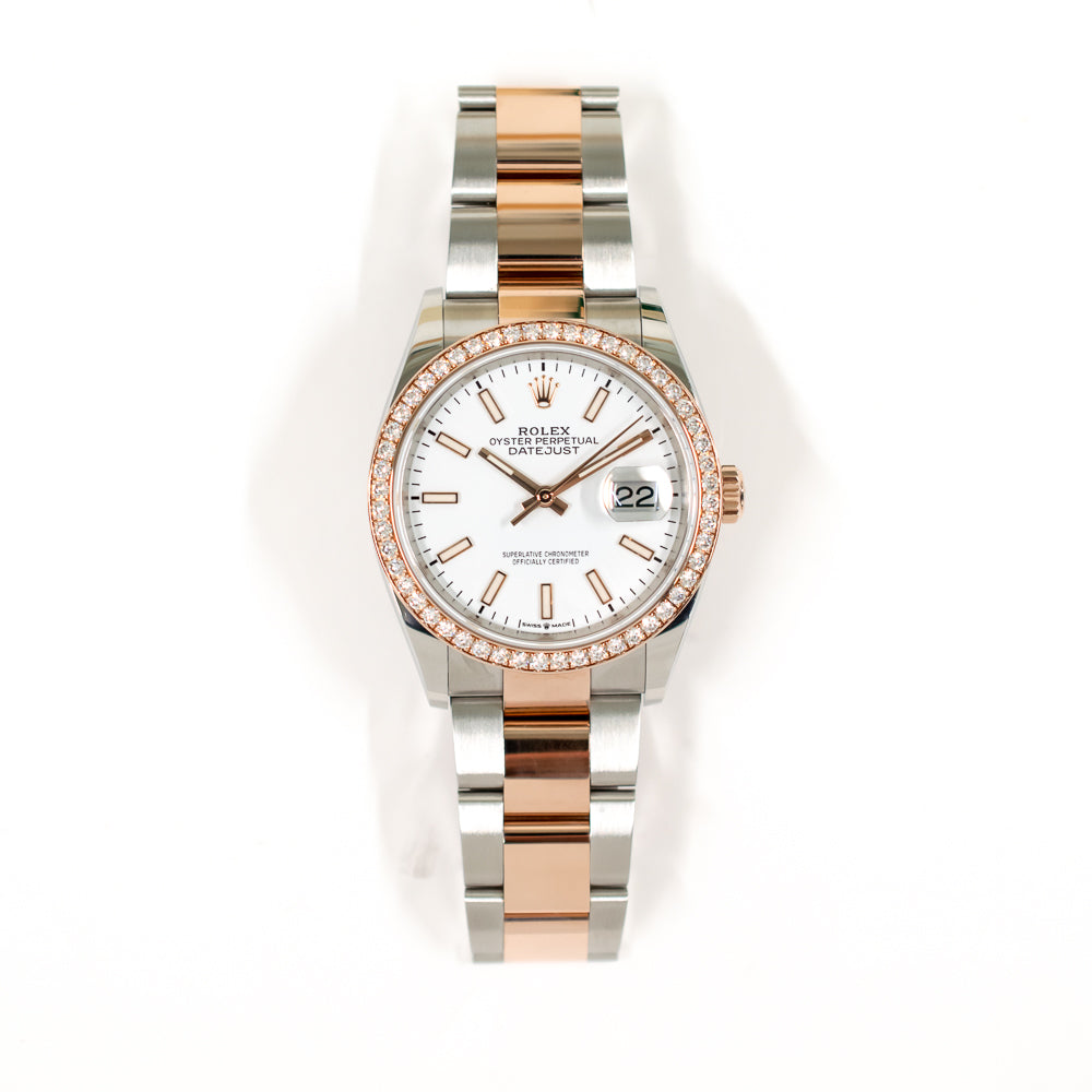 Rolex Datejust 36mm Everose Gold Diamond Bezel 126281RBR – White Dial