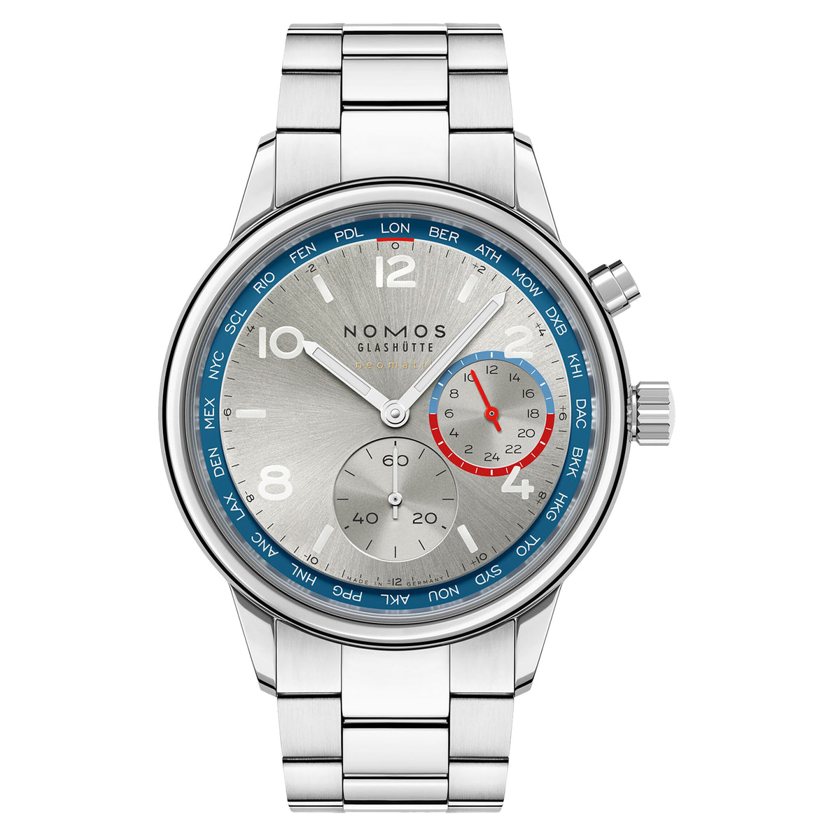 Nomos Glashütte Club Sport Neomatik Worldtimer Silver 40mm Silver Dial 791