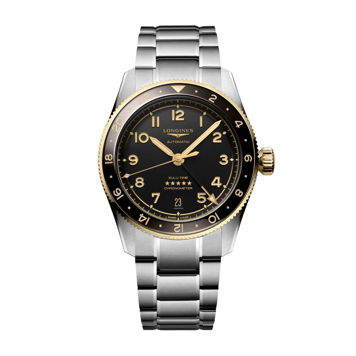 Longines Spirit Zulu Time 39mm Stainless Steel & Yellow Gold Black Dial L3.802.5.53.6