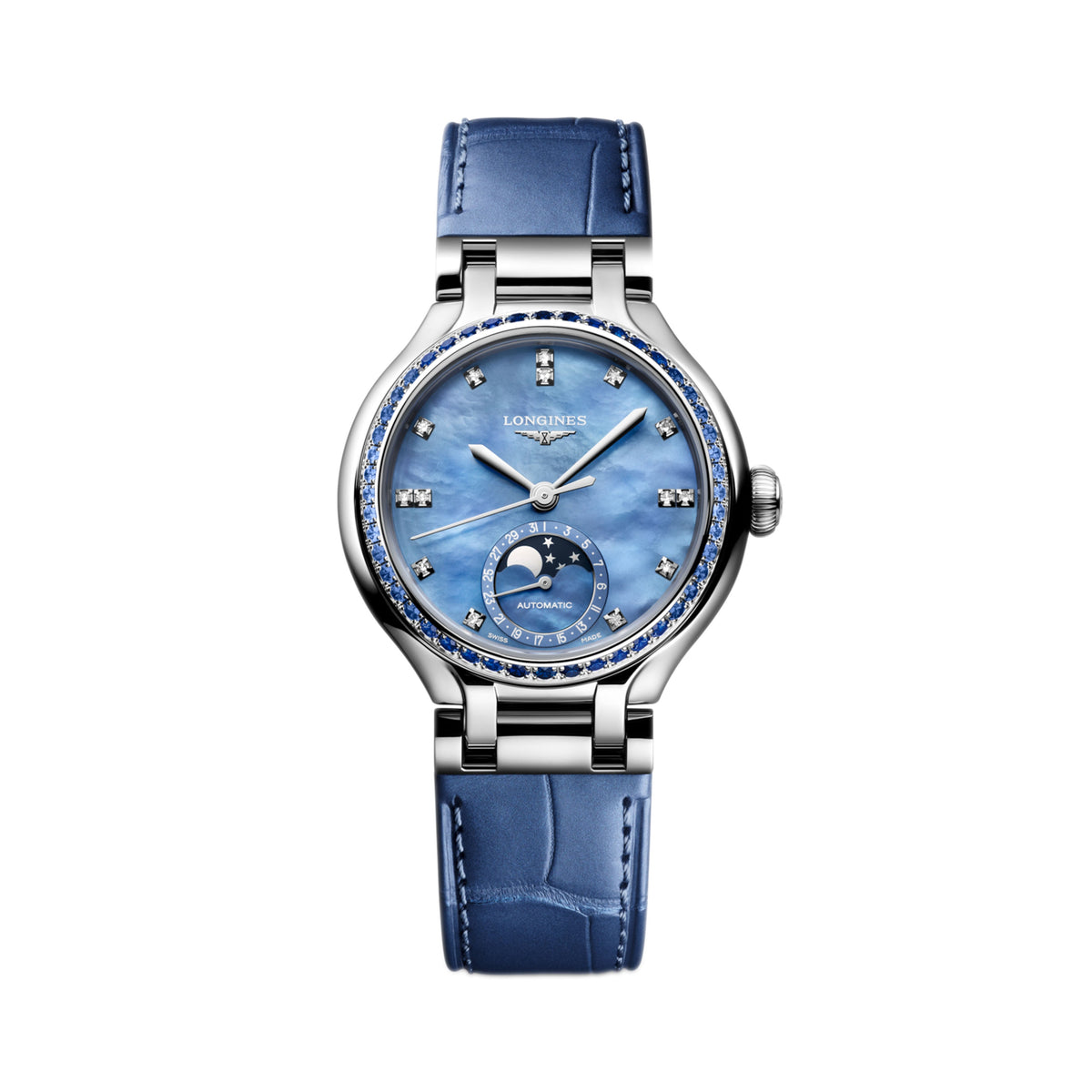 Longines PrimaLuna Moonphase 34mm Blue Mother-of-Pearl Dial L8.126.0.97.2