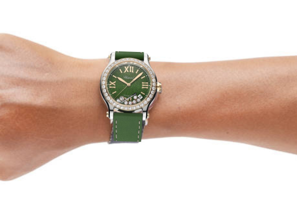 Chopard Happy Golf Steel Rose Gold Grainy Green Calfskin Diamond Ladies Watch (278559-6023)
