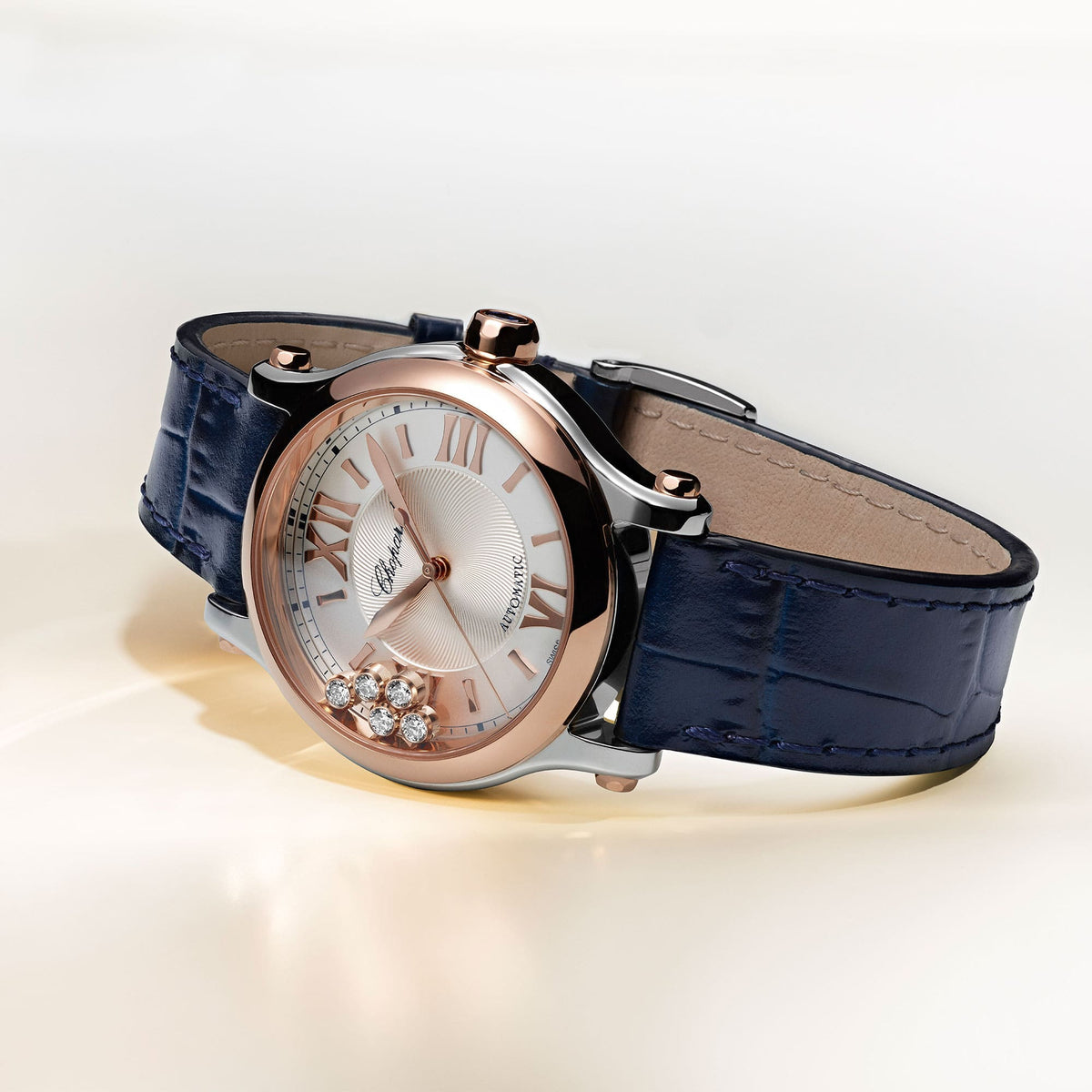 Chopard Happy Sport Blue Alligator Steel & Rose Gold Ladies Watch (278608-6001)