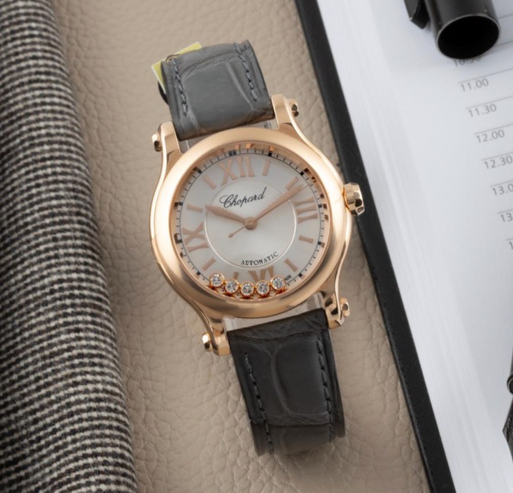 Chopard Happy Sport 30mm Rose Gold Black Alligator Ladies Watch (274893-5011)