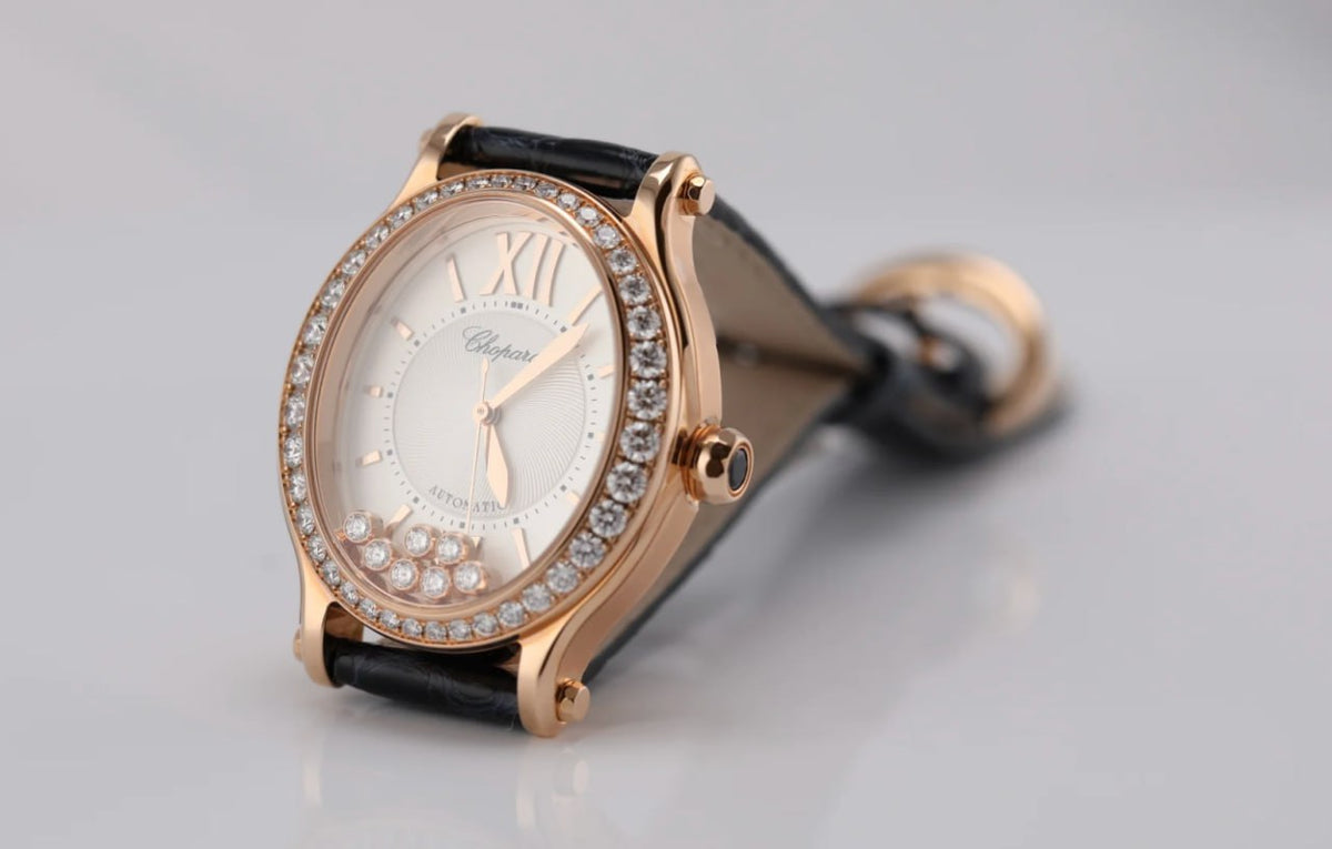 Chopard Happy Sport Rose Gold Diamond Blue Alligator Ladies Watch (275362-5002)