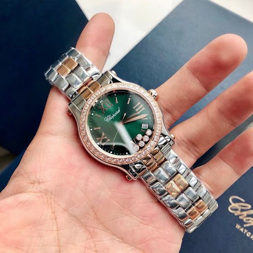 Chopard Happy Sport 36mm Steel & Rose Gold Green Ladies Watch (278582-6008)