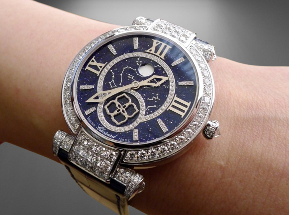 Chopard Imperiale Moonphase White Gold Diamond Blue Alligator Ladies Watch (384246-1002)