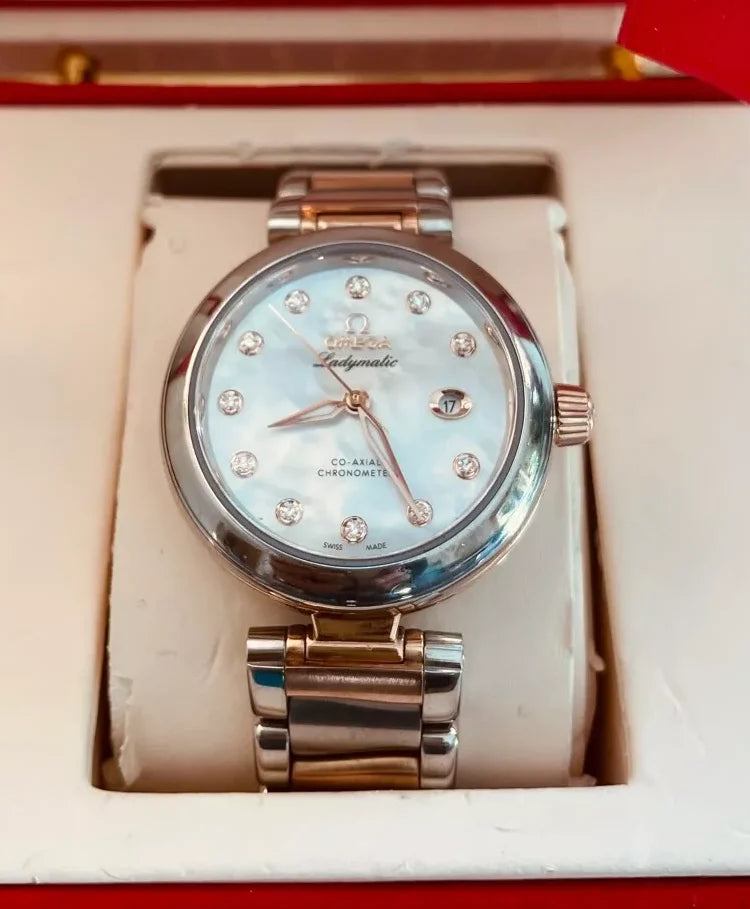 Omega De Ville Ladymatic Steel Sedna Gold 11 Diamonds Ladies Watch