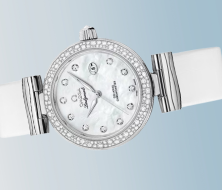 Omega De Ville Ladymatic White Leather Strap Ladies Watch