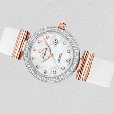 Omega De Ville Ladymatic White Steel Sedna Gold Ladies Watch