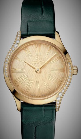 Omega De Ville Mini Trésor Moonshine Gold on Alligator Ladies Watch