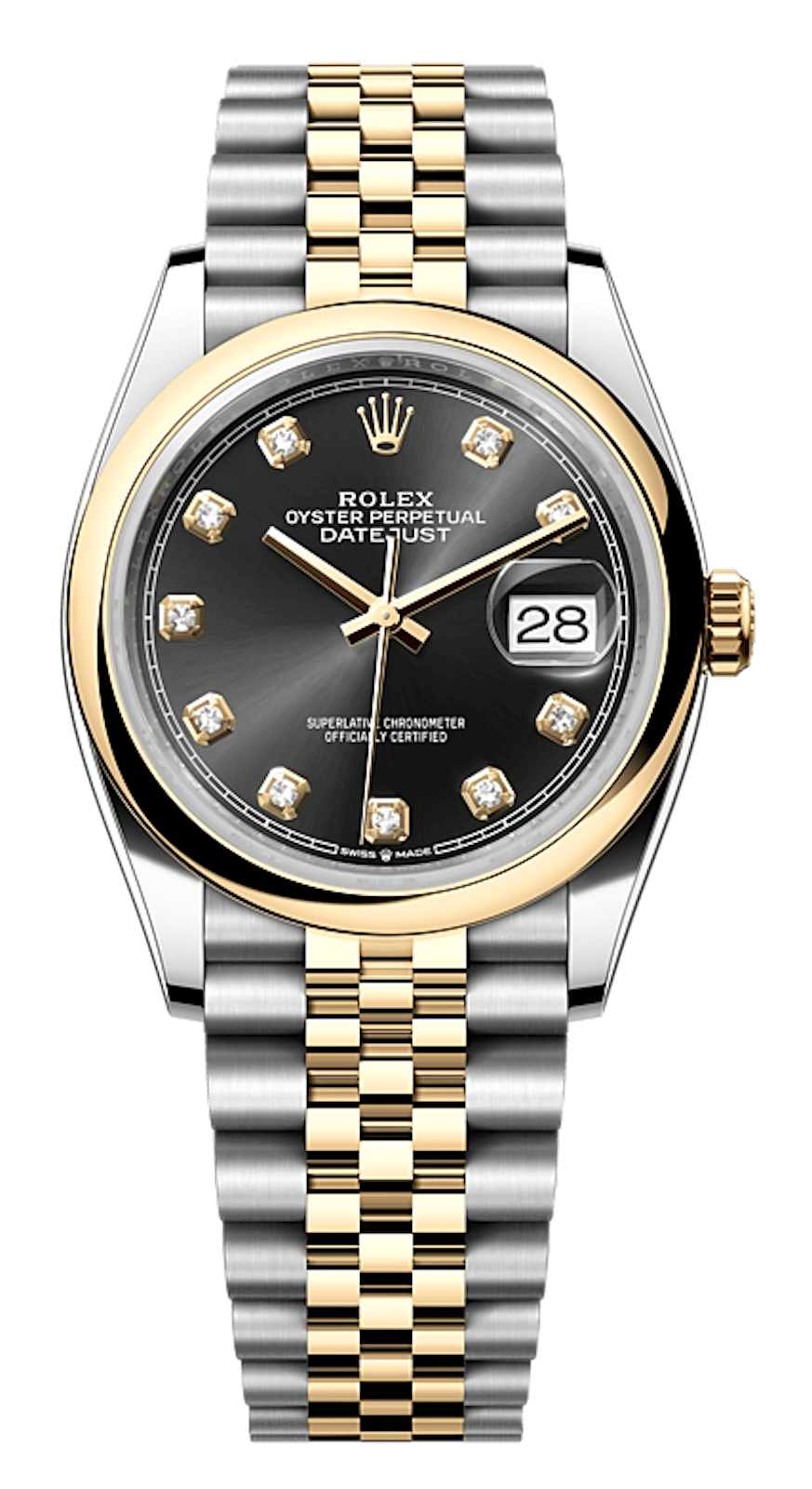 Rolex Datejust 36 Yellow Rolesor Diamond Bright Black Jubilee Unisex Watch (126203)