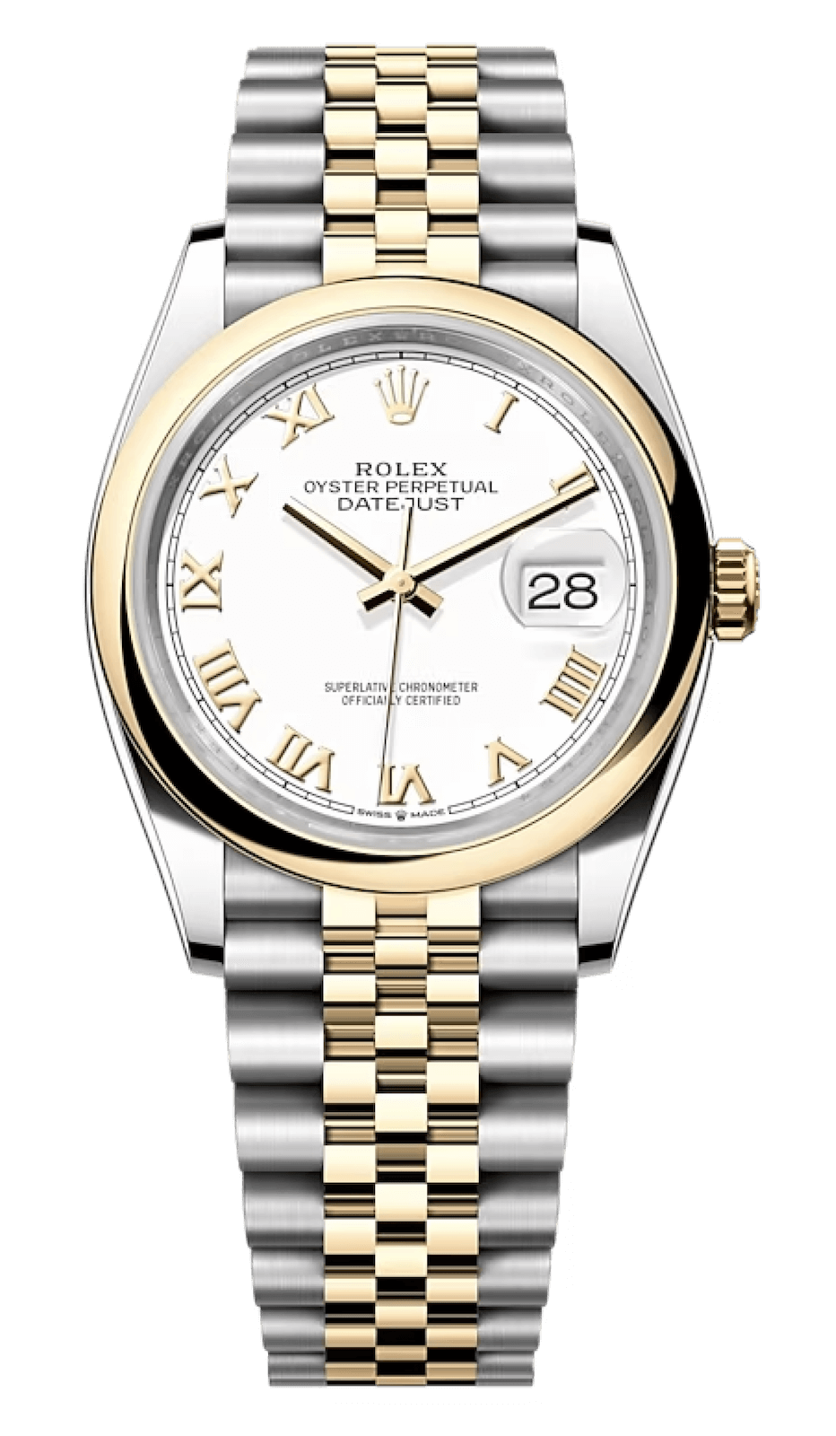Rolex Datejust 36 Yellow Rolesor White Roman Jubilee Unisex Watch (126203)