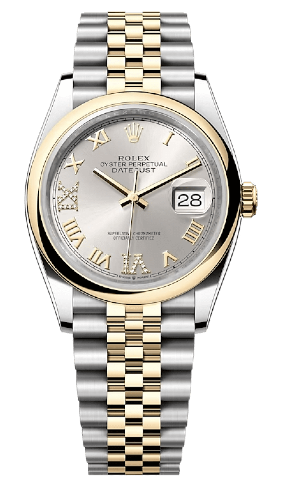 Rolex Datejust 36 Yellow Rolesor Diamond Silver Domed Jubilee Unisex Watch (126203)