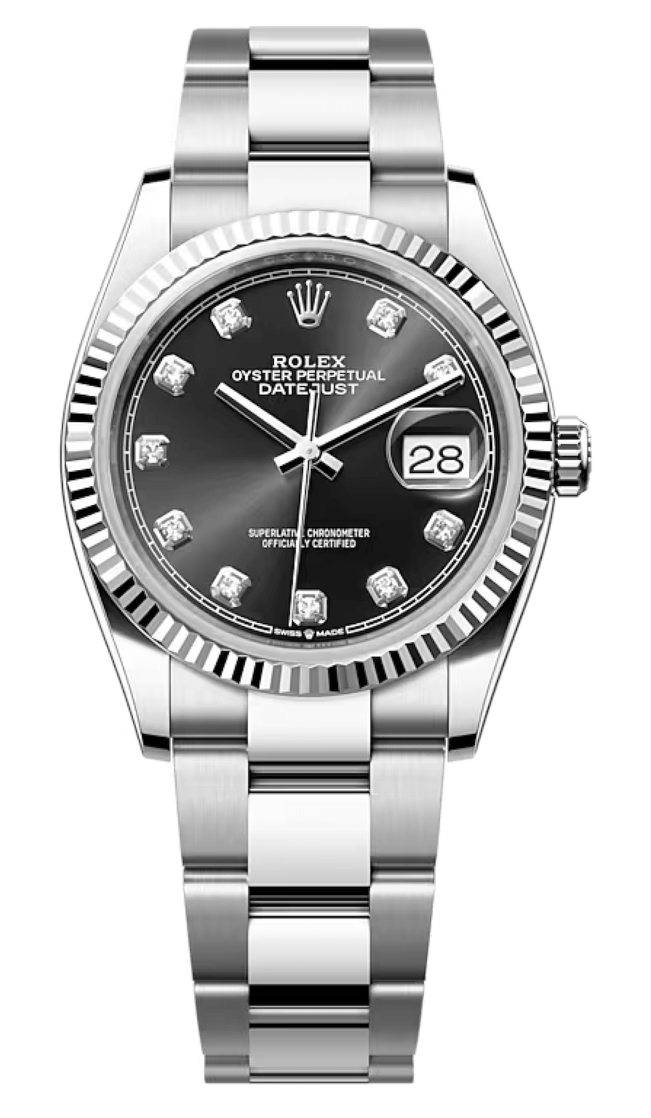 Rolex Datejust 36 White Rolesor Diamond Bright Black Oyster Unisex Watch (126234)