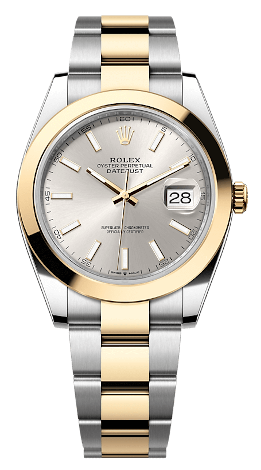 Rolex Datejust 41 Yellow Rolesor Silver Dial Smooth Bezel Oyster Men’s Watch (126303)