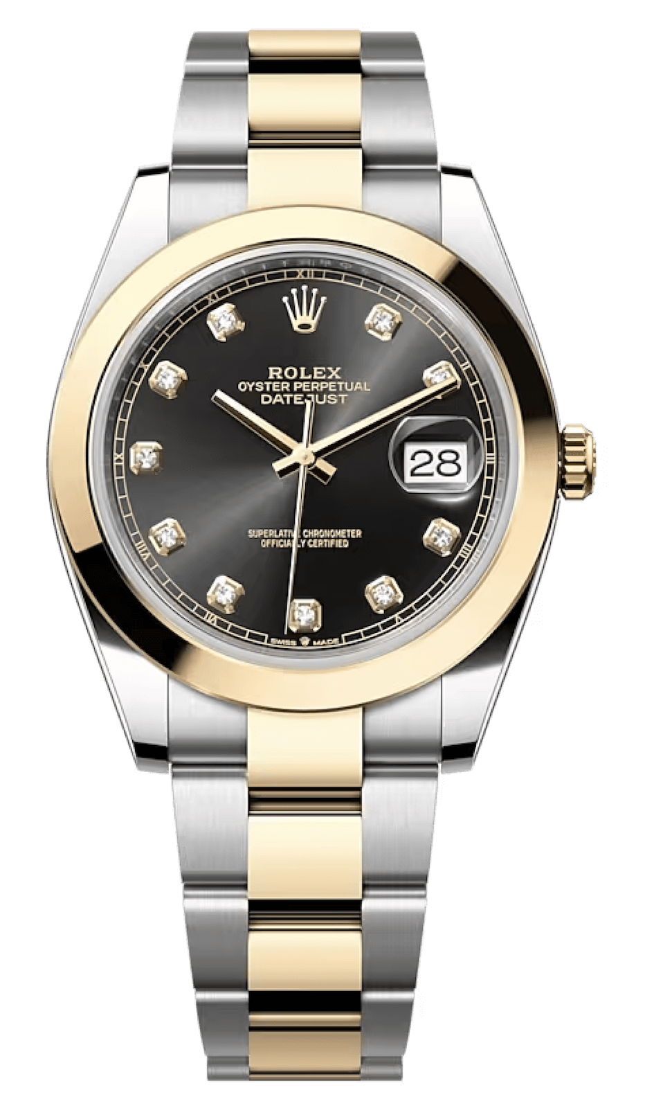 Rolex Datejust 41 Yellow Rolesor Bright Black Diamond Smooth Oyster Men’s Watch (126303)