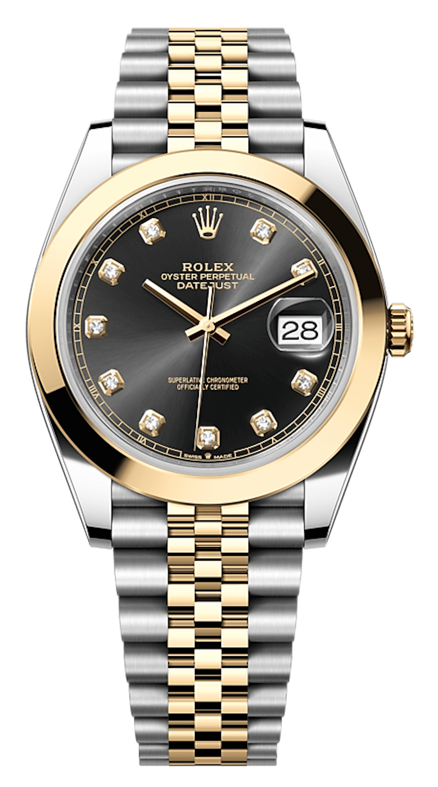 Rolex Datejust 41 Yellow Rolesor Diamond Black Smooth Jubilee Men’s Watch (126303)