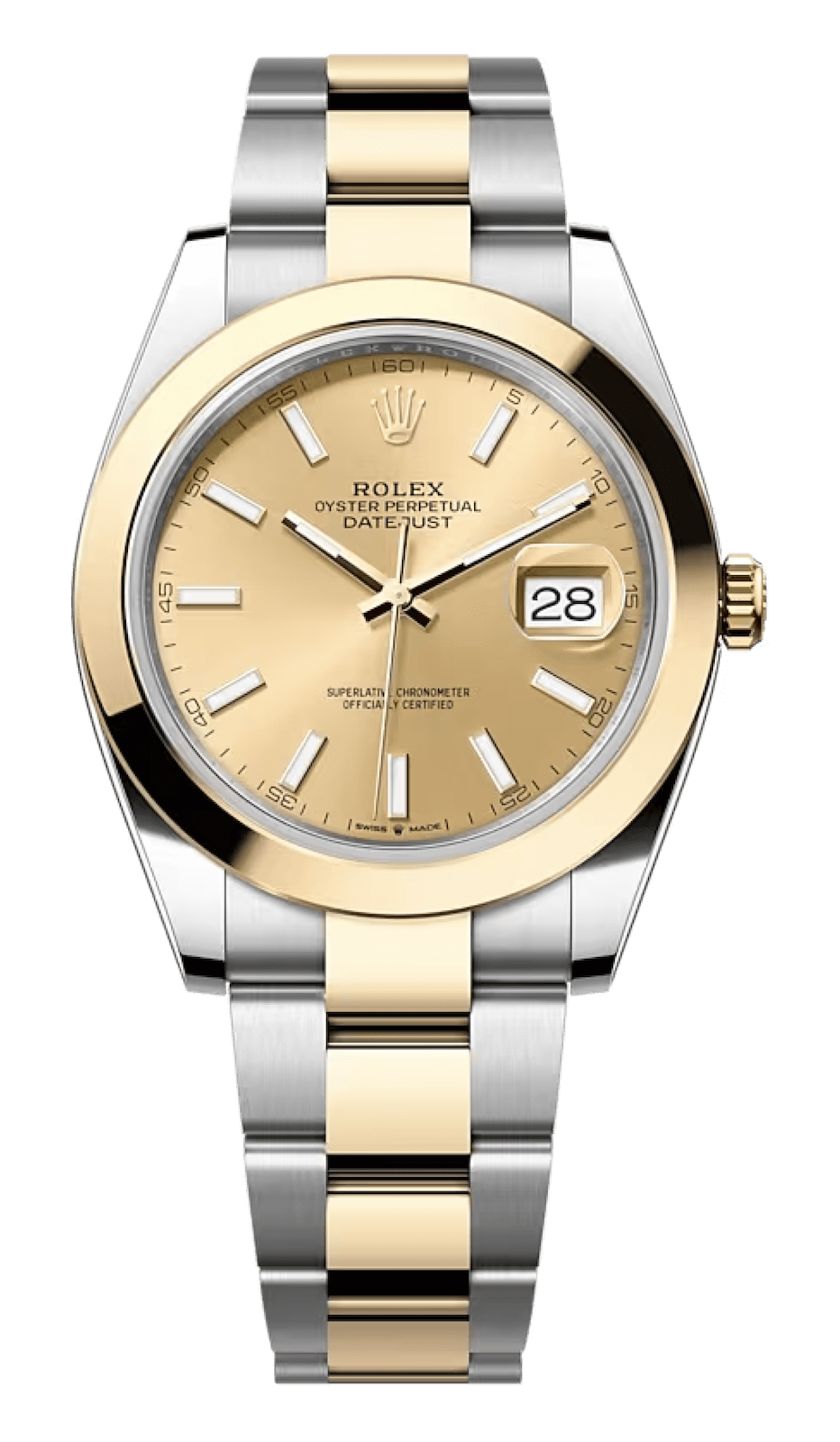 Rolex Datejust 41 Yellow Rolesor Champagne Smooth Bezel Oyster Men’s Watch (126303)