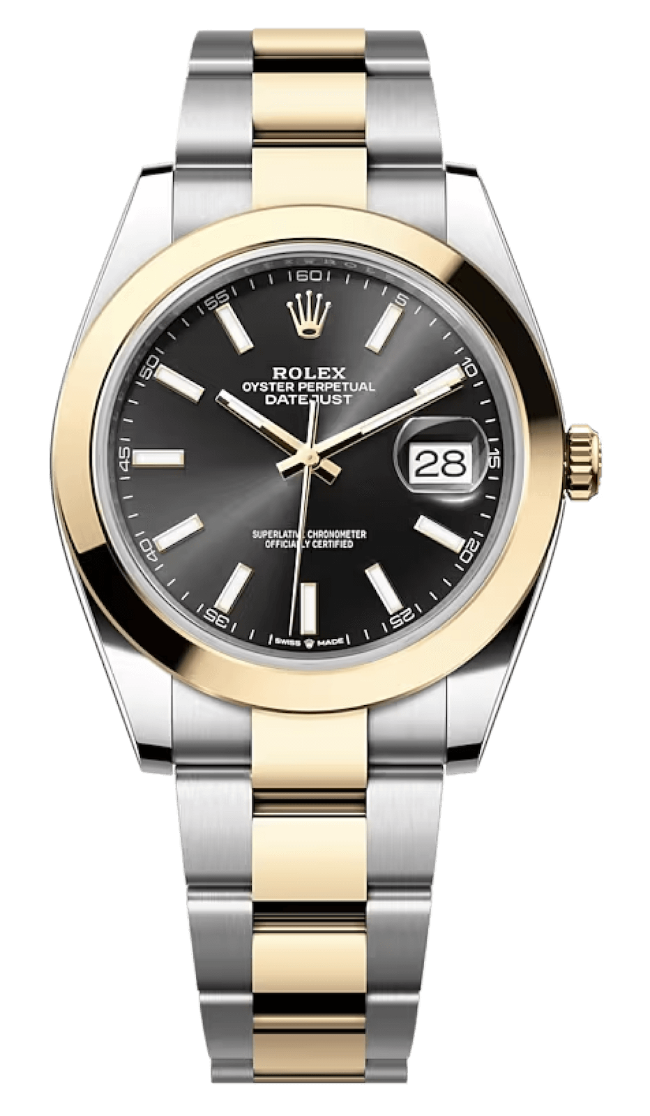 Rolex Datejust 41 Yellow Rolesor Bright Black Smooth Bezel Oyster Men’s Watch (126303)