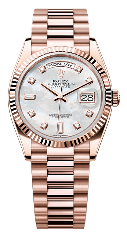 Rolex Day-Date 36 Everose Gold Mother-of-Pearl Diamond President Unisex Watch (128235)