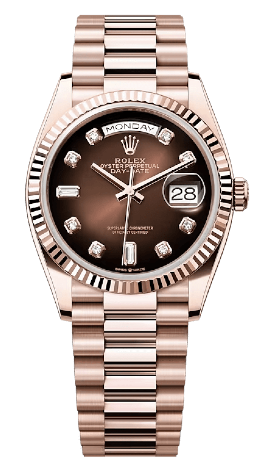 Rolex Day-Date 36 Everose Gold Diamond Chocolate President Unisex Watch (128235)
