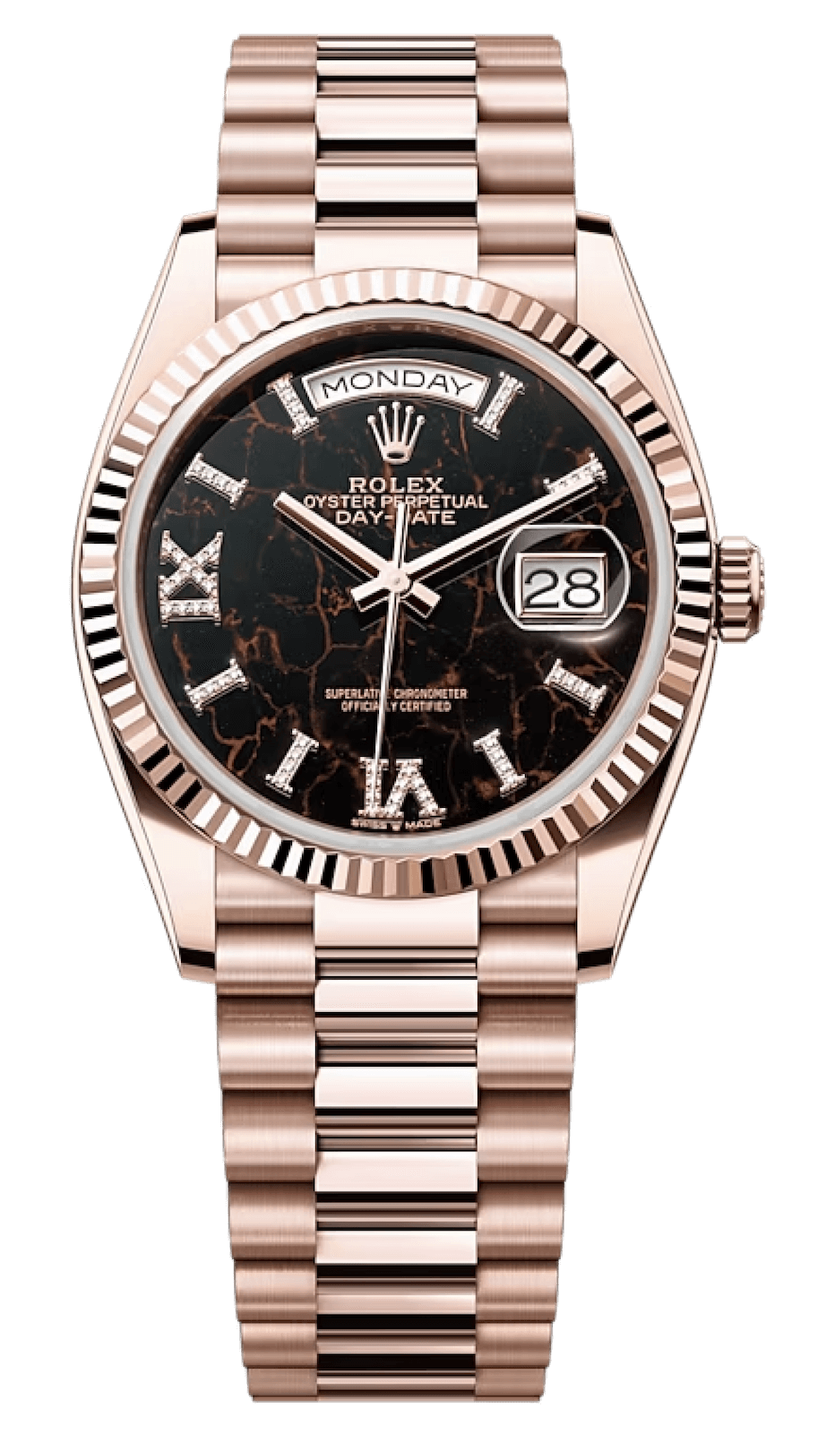 Rolex Day-Date 36 Everose Gold Eisenkiesel Diamond President Unisex Watch (128235)