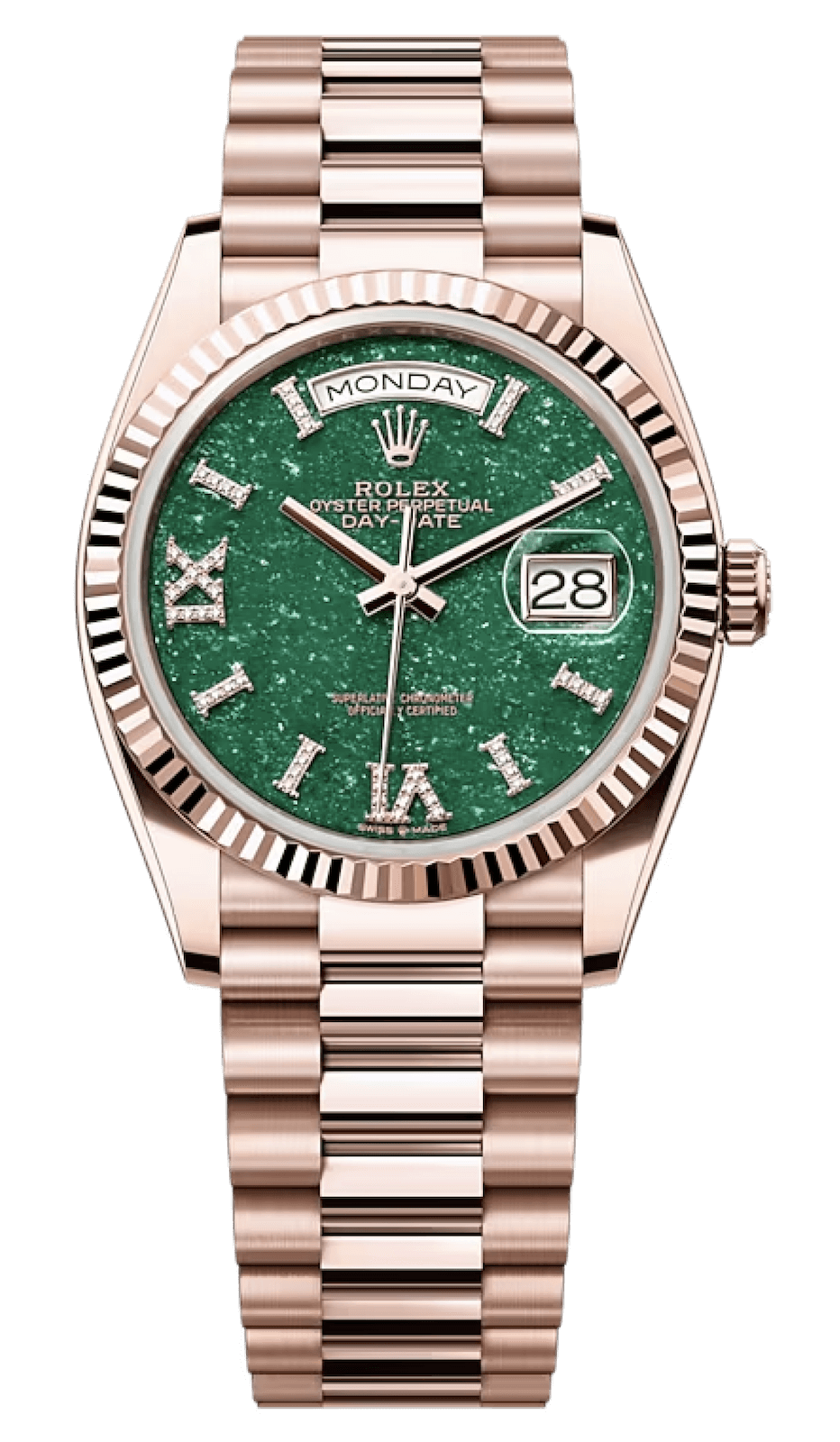 Rolex Day-Date 36 Everose Gold Diamond Green Aventurine President Unisex Watch (128235)