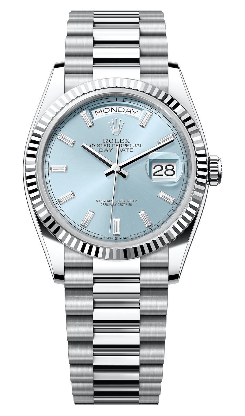 Rolex Day-Date 36 Platinum Ice-Blue Diamond President Unisex Watch (128236)