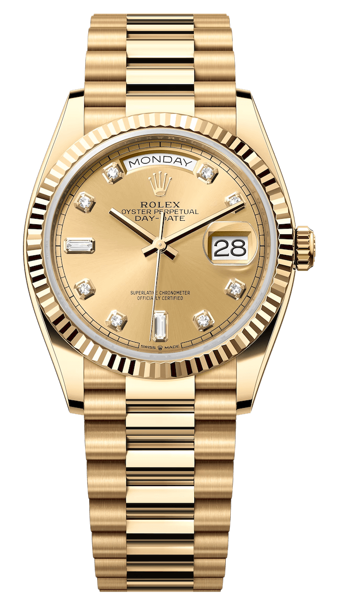 Rolex Day-Date 36 Yellow Gold Diamond Champagne President Unisex Watch (128238)