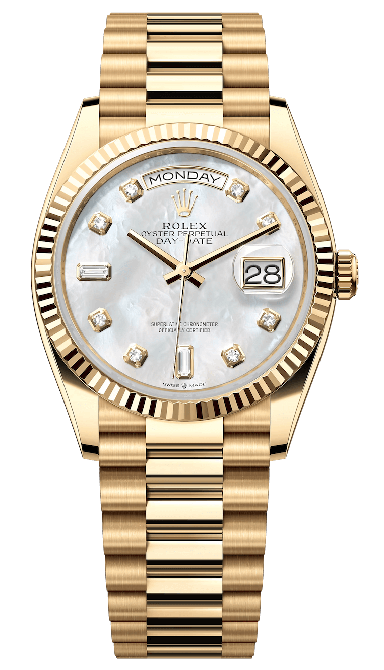 Rolex Day-Date 36 Yellow Gold Mother-of-Pearl Diamond President Unisex Watch (128238)