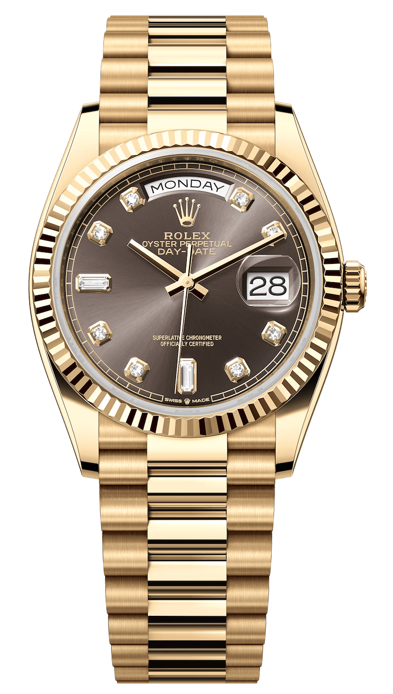 Rolex Day-Date 36 Yellow Gold Dark Grey Diamond President Unisex Watch (128238)