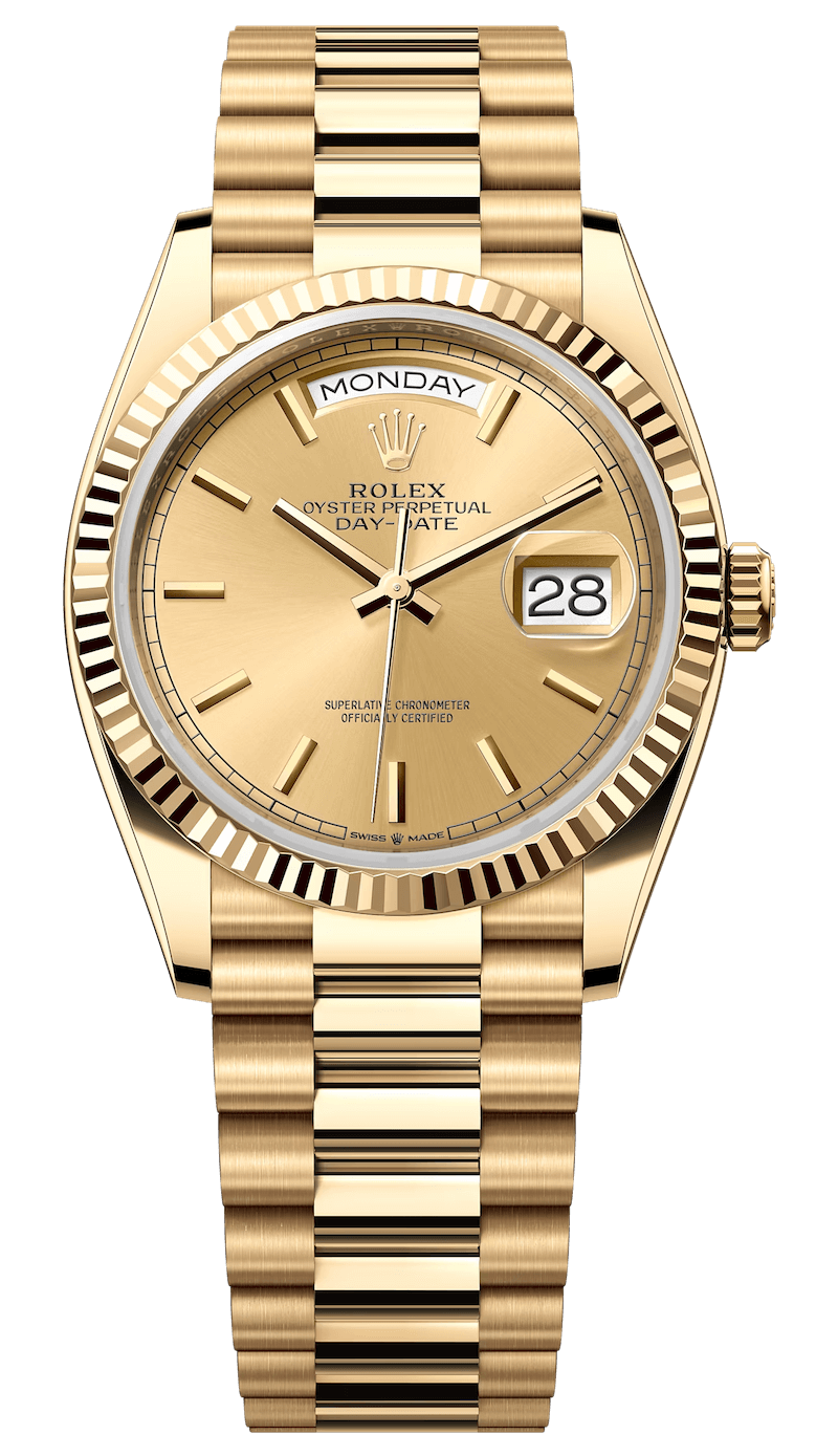 Rolex Day-Date 36 Yellow Gold Champagne President Unisex Watch (128238)