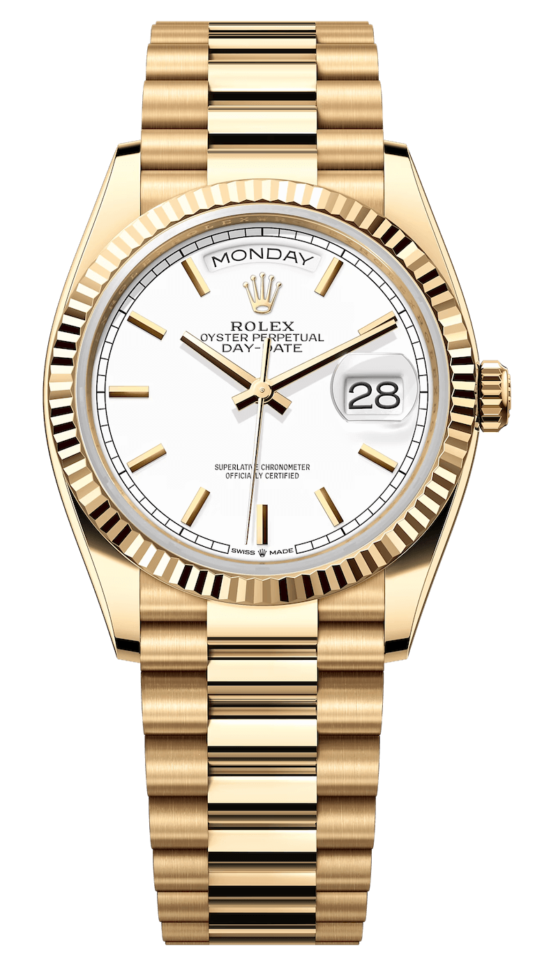 Rolex Day-Date 36 Yellow Gold White Lacquer President Unisex Watch (128238)
