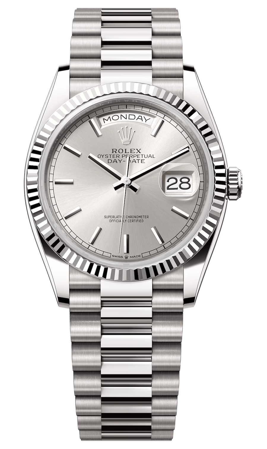 Rolex Day-Date 36 White Gold Silver President Unisex Watch (128239)