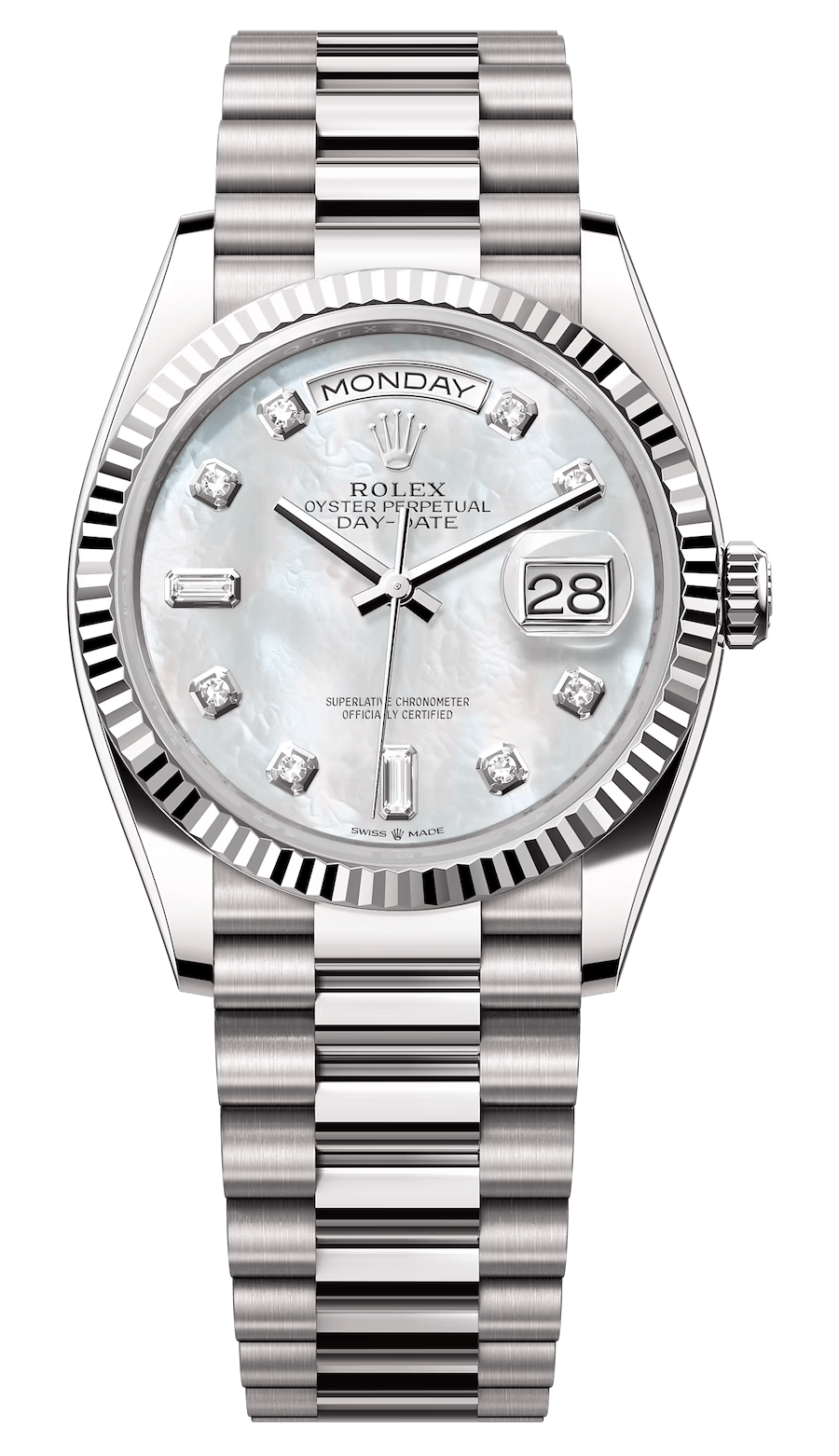 Rolex Day-Date 36 White Gold Mother-of-Pearl Diamond President Unisex Watch (128239)