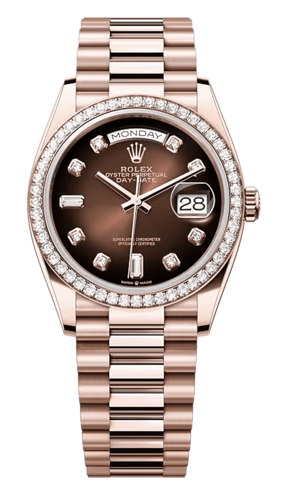 Rolex Day-Date 36 Everose Gold & Diamond President Chocolate Unisex Watch (128345)