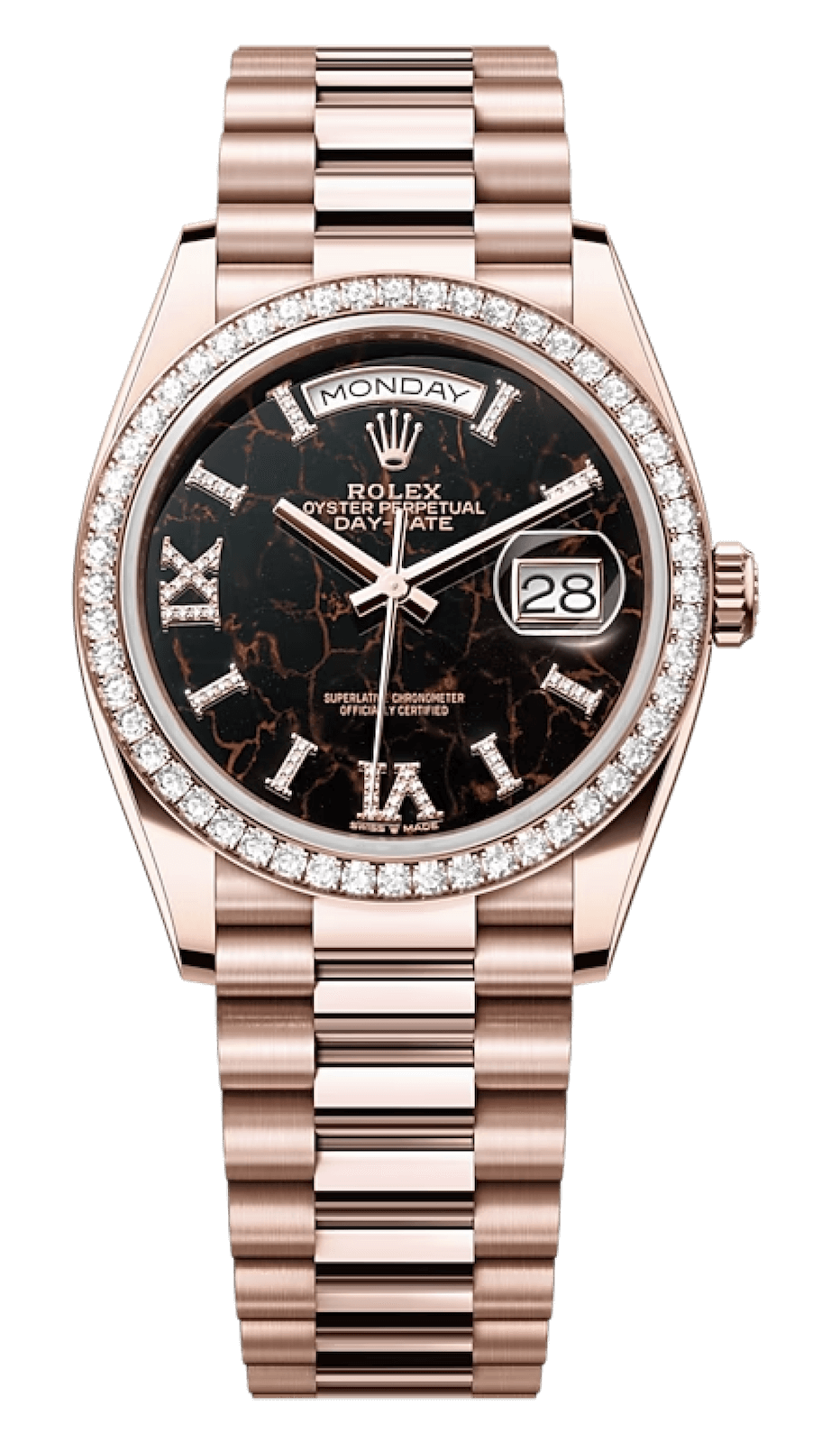 Rolex Day-Date 36 Everose Gold Diamond President Eisenkiesel Unisex Watch (128345)