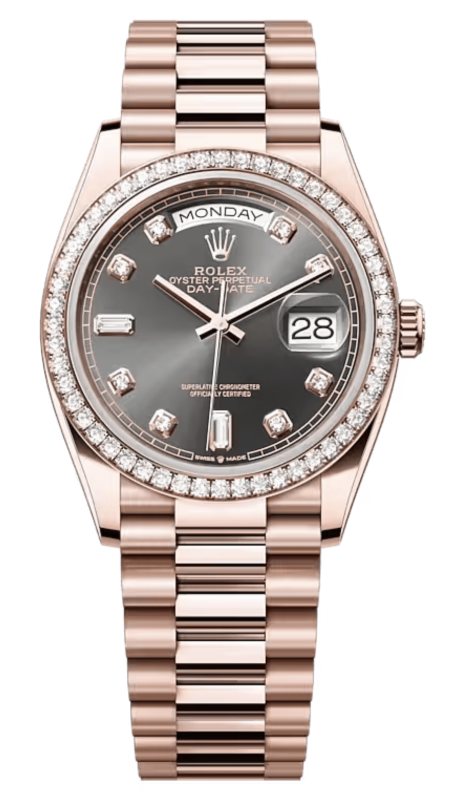 Rolex Day-Date 36 Everose Gold & Diamond President Slate Unisex Watch (128345)