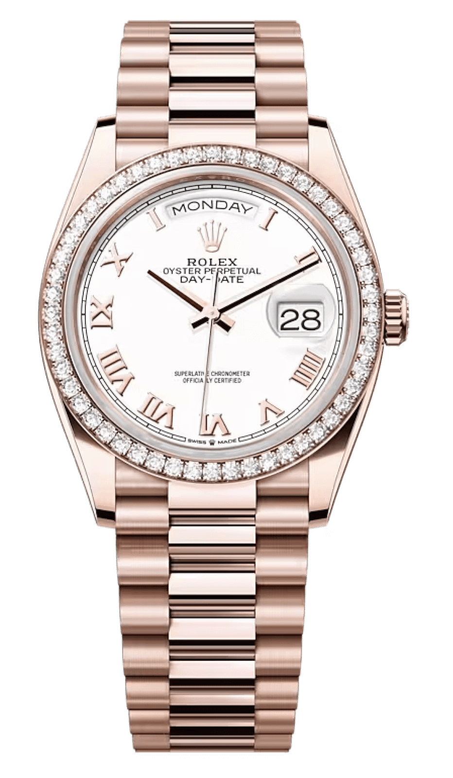 Rolex Day-Date 36 Everose Gold & Diamond President White Unisex Watch (128345)