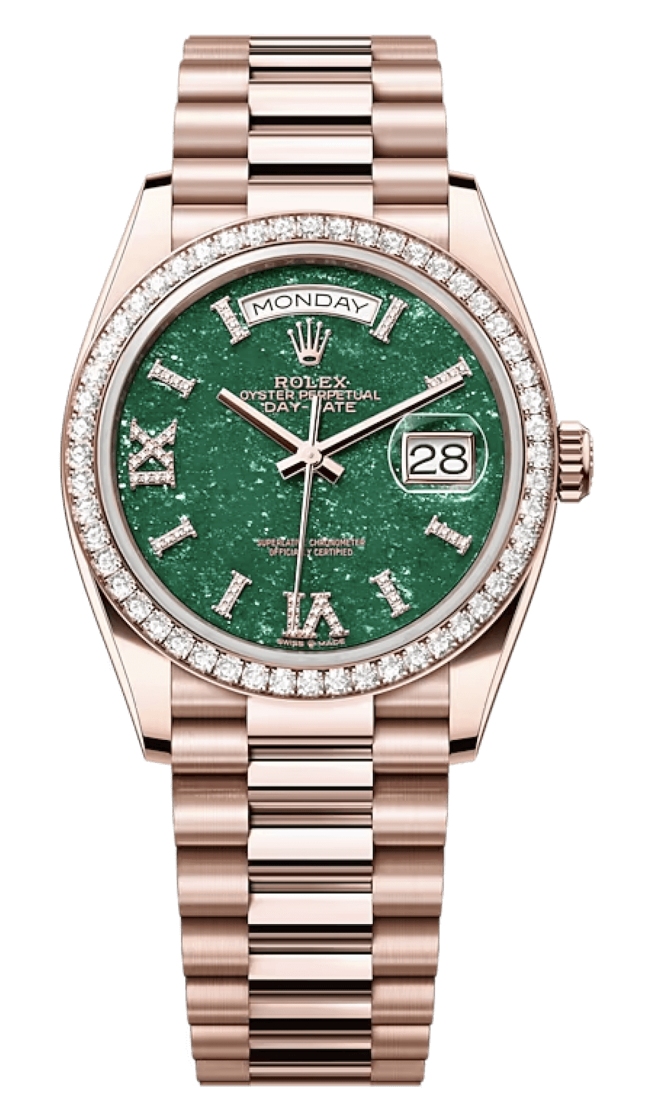 Rolex Day-Date 36 Everose Gold Diamond President Green Aventurine Unisex Watch (128345)