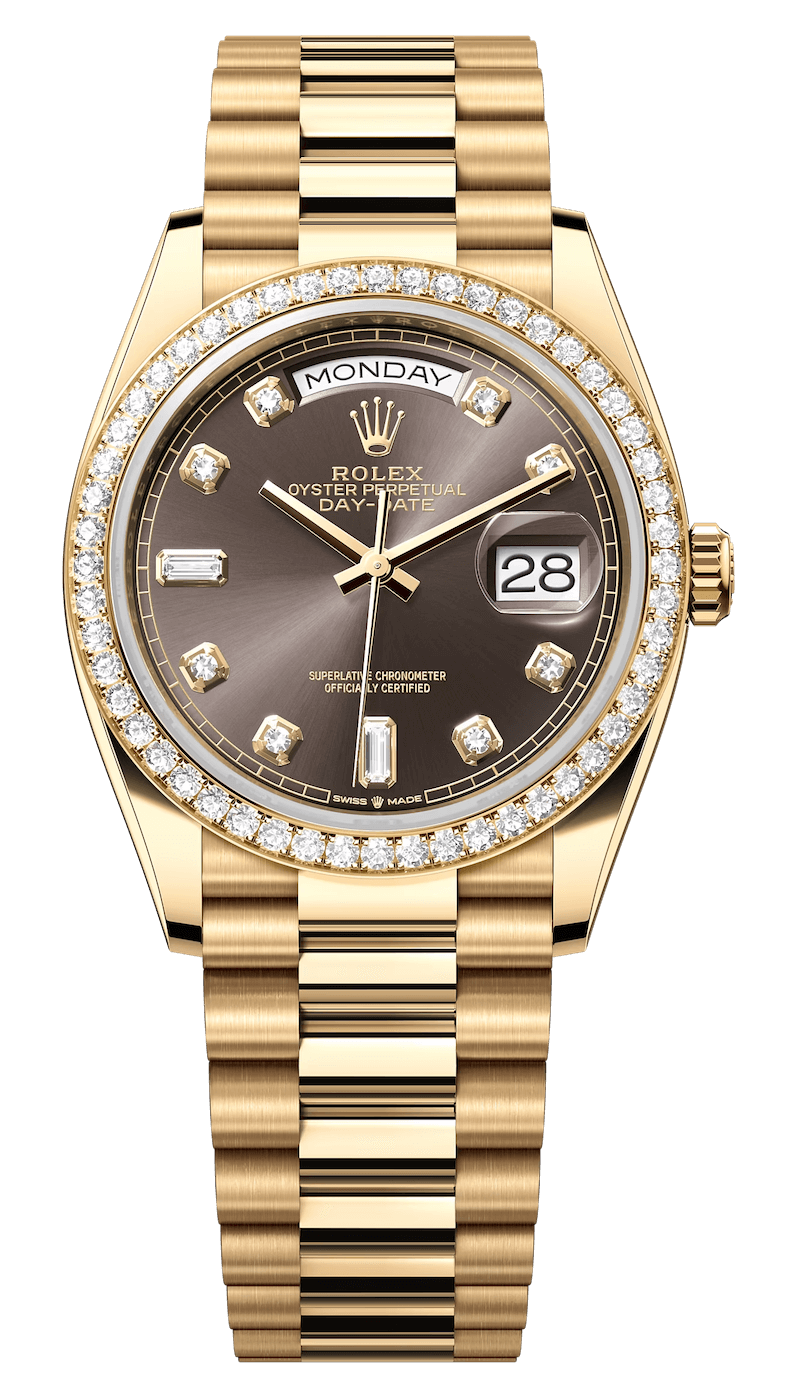 Rolex Day-Date 36 Yellow Gold Dark Grey Dial Diamond President Unisex Watch (128348)