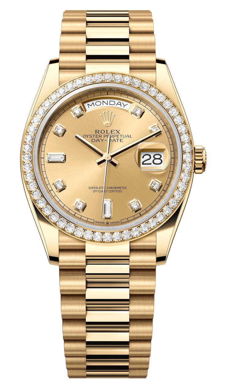 Rolex Day-Date 36 Yellow Gold Diamond Champagne President Unisex Watch (128348)