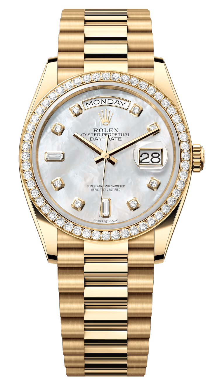 Rolex Day-Date 36 Yellow Gold Mother-of-Pearl Diamond President Unisex Watch (128348)