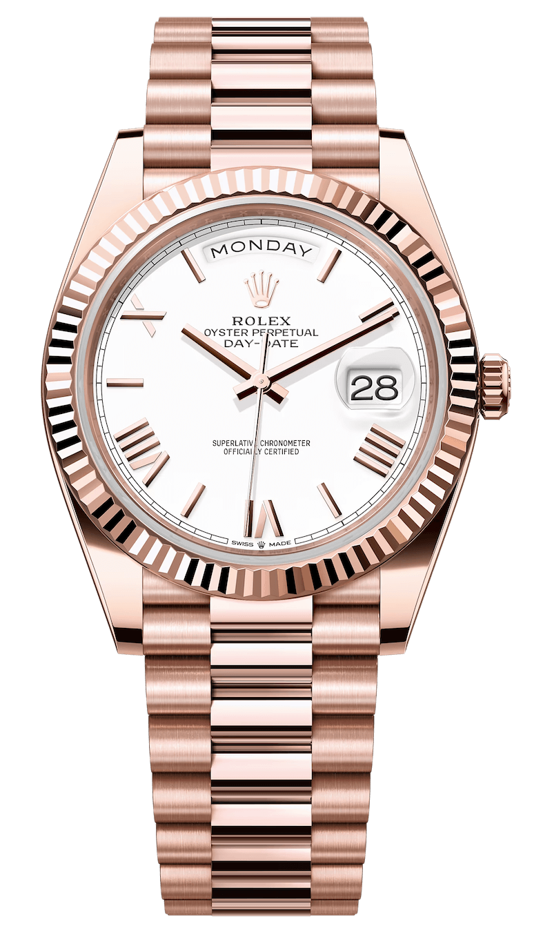 Rolex Day-Date 40 Everose Gold White Roman President Men’s Watch (228235)