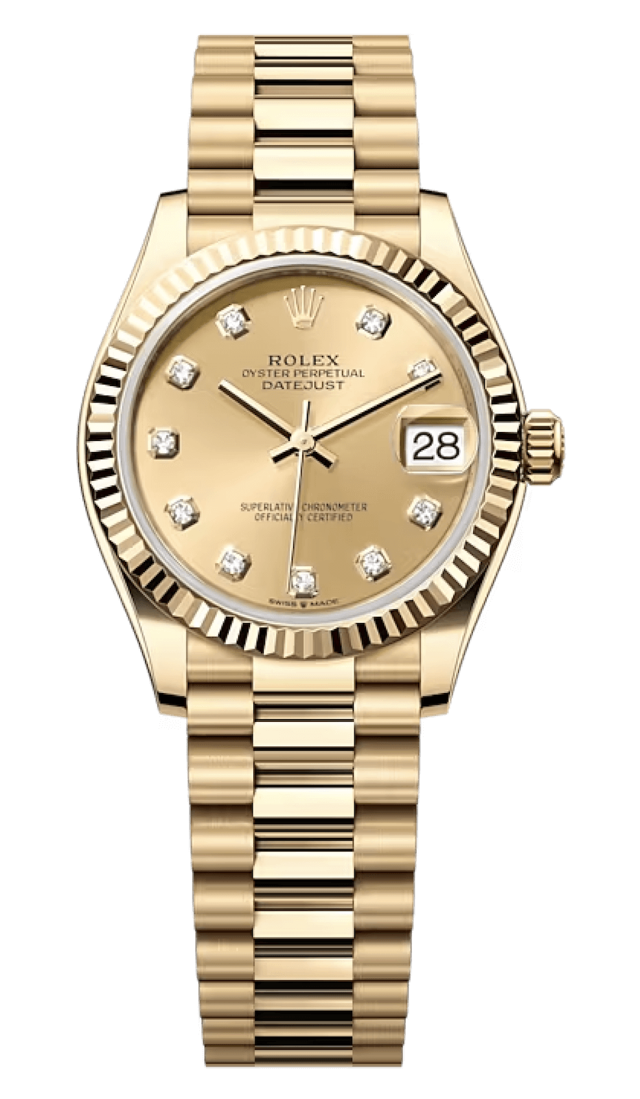 Rolex Datejust 31 Yellow Gold Diamond-Set Champagne President Ladies Watch (278278)