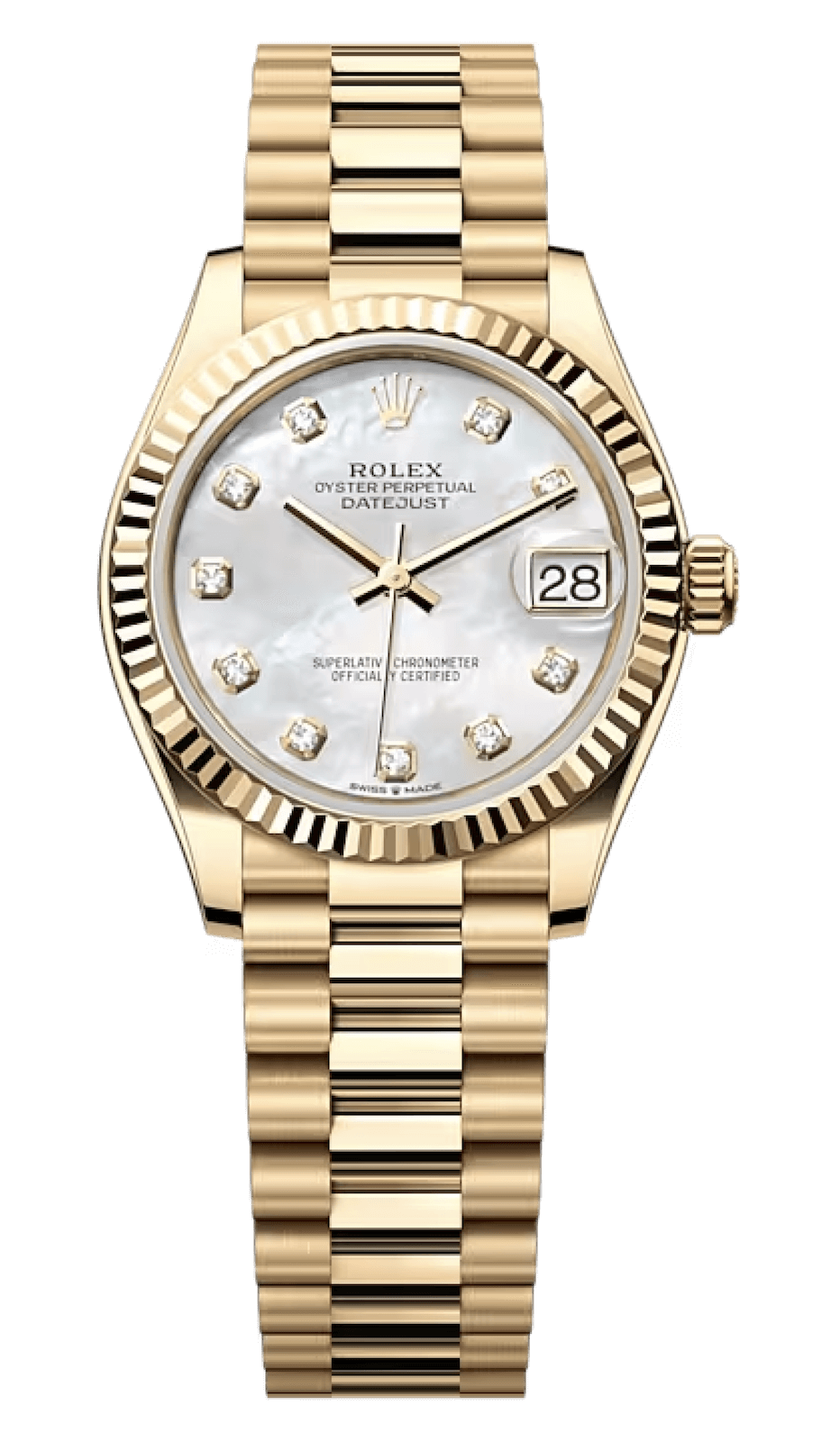 Rolex Datejust 31 Yellow Gold Diamond-Set Mother-of-Pearl President Ladies Watch (278278)