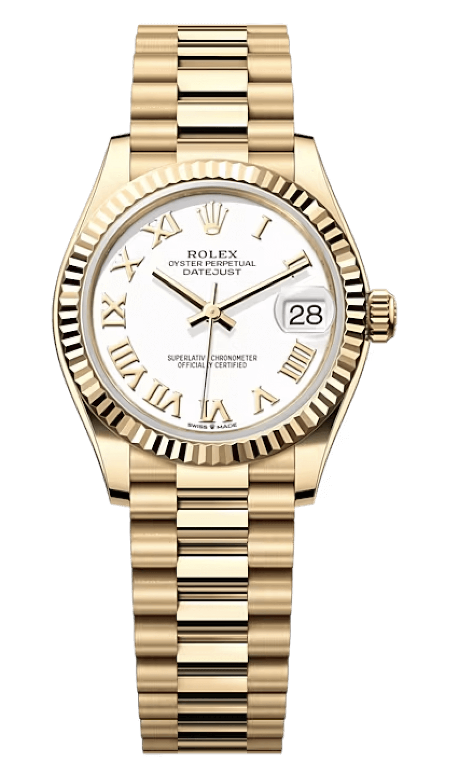 Rolex Datejust 31 Yellow Gold White Lacquer Roman President Ladies Watch (278278)