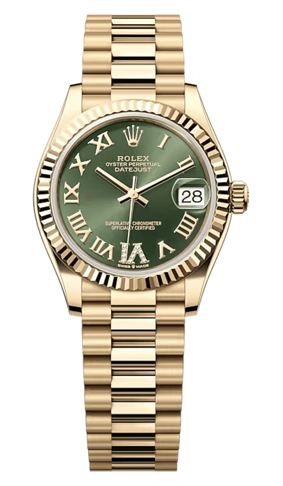 Rolex Datejust 31 Yellow Gold Diamond-Set Olive Green President Ladies Watch (278278)